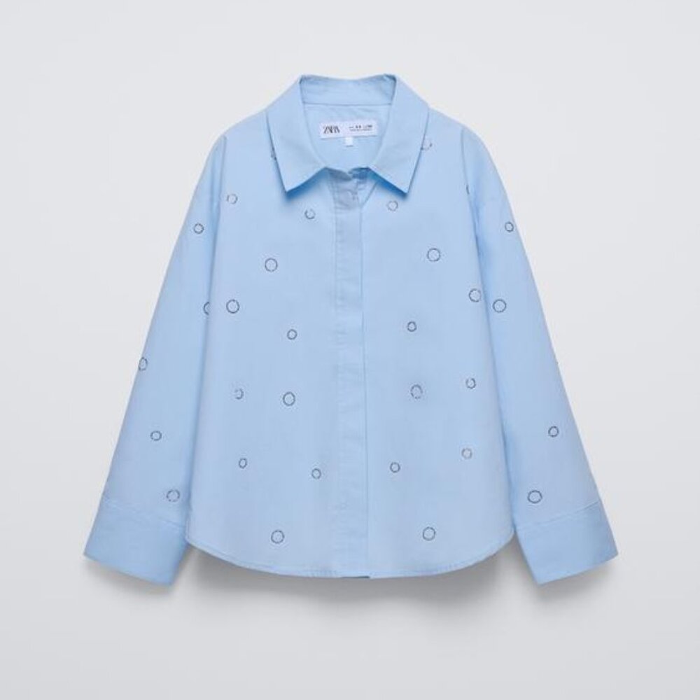 Zara Girls light Blue RHINESTONE SHIRT New 13-14